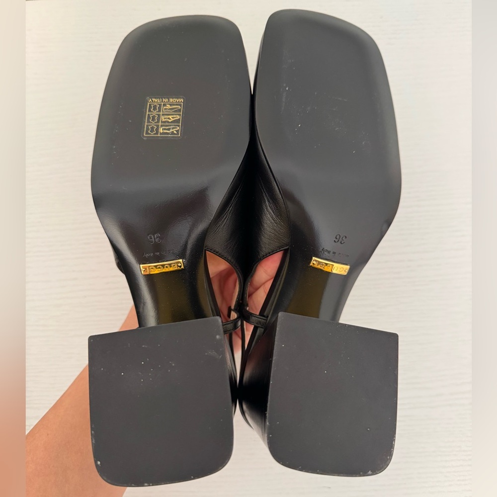 GUCCI Baby Horsebit Slingback Leather Pump Black Gold EU 36 Authentic Shoes - Picture 8 of 11